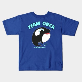 Team Orca Whale Cartoon Splashing Water Kawaii Chibi Kids T-Shirt